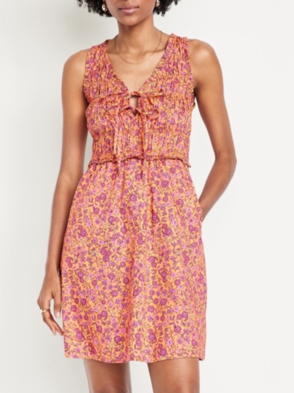 Old Navy Floral Pink Smocked Sleeveless Dress
